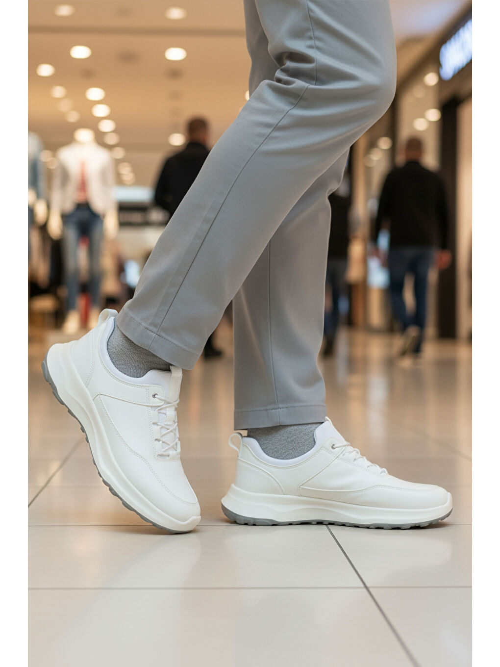 Beyaz Elastik Bağcıklı Hafif Cilt Erkek Casual Ayakkabı 460 M-2