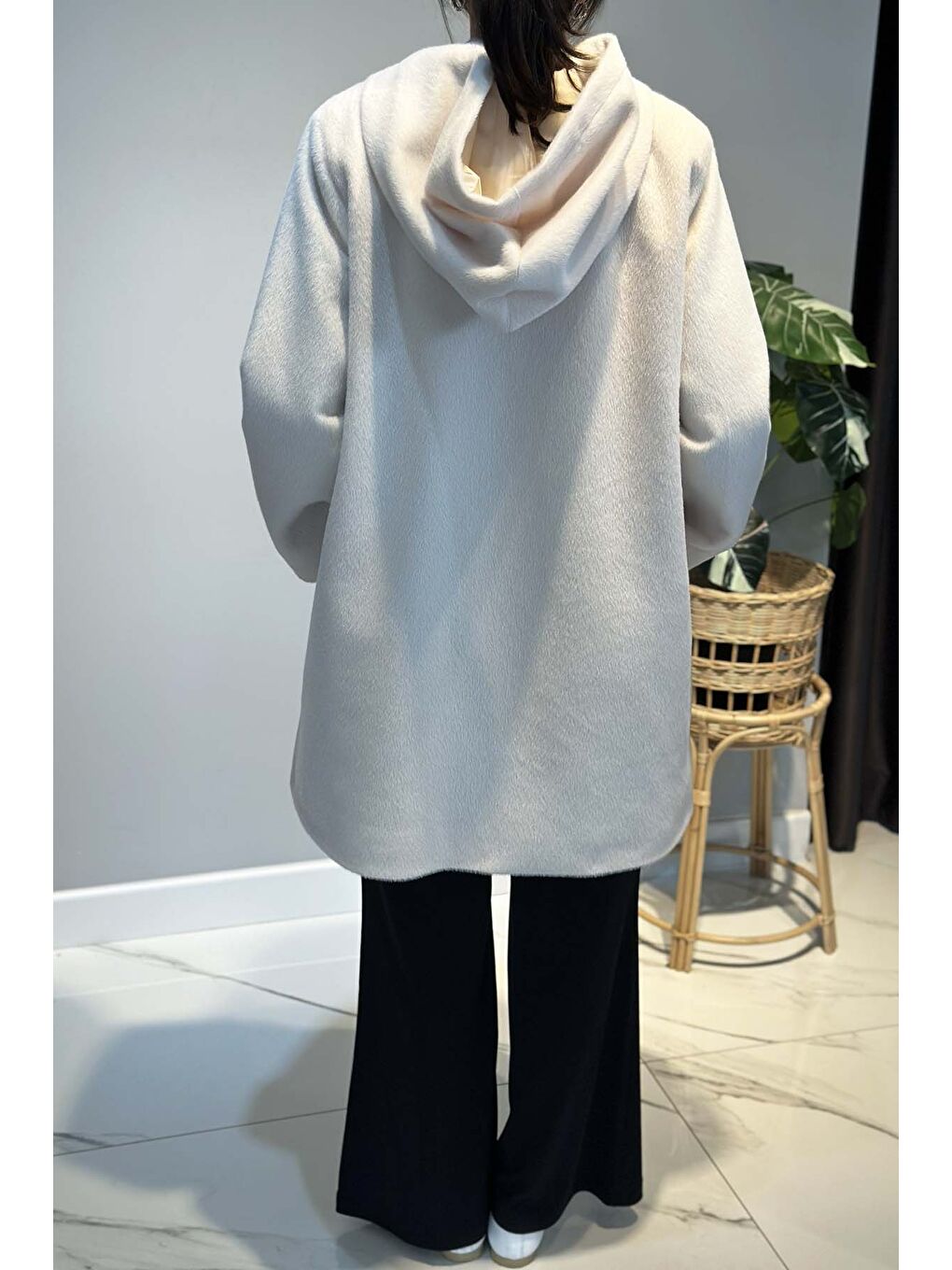 Büyük Beden Fermuar Detay Kap Ceket 2590 Ekru-3