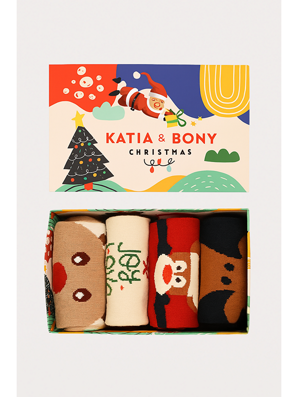 Karışık Unisex 4'Lü Paket Yılbaşı Kutulu Soket Çorap-1