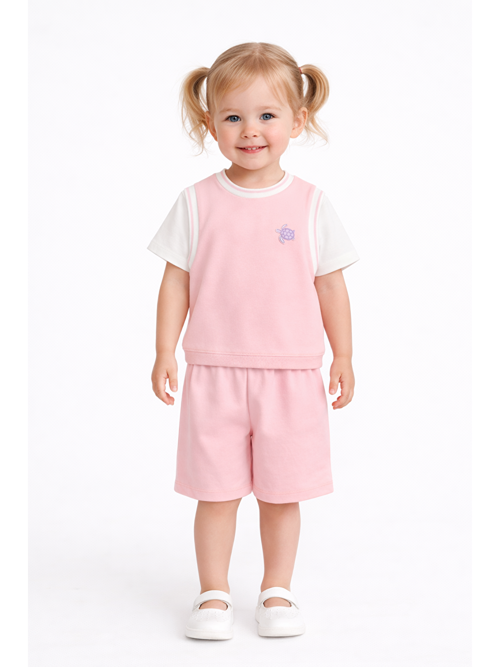 Pembe Kız Çocuk Şortlu Takım Yazlık Pamuklu Tişört Şort 2’li Set