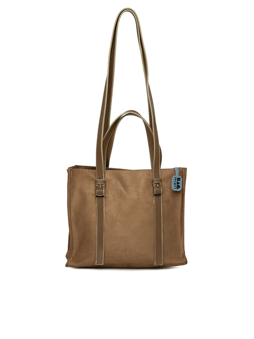 Bej Çift Deri Kemerli Süet Çanta