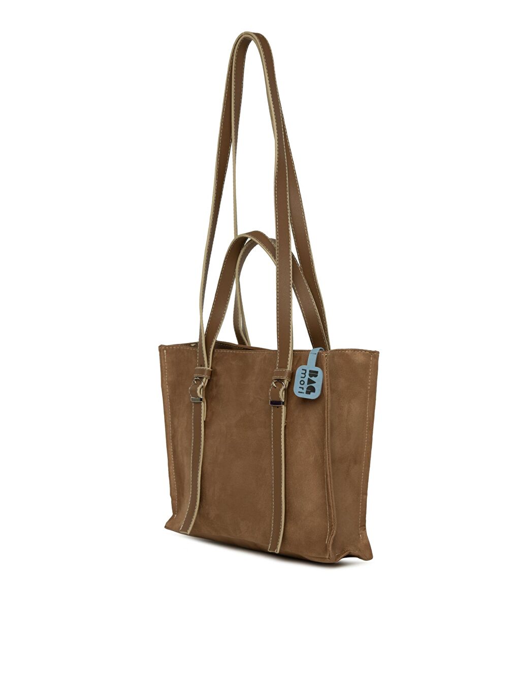 Bej Çift Deri Kemerli Süet Çanta-1