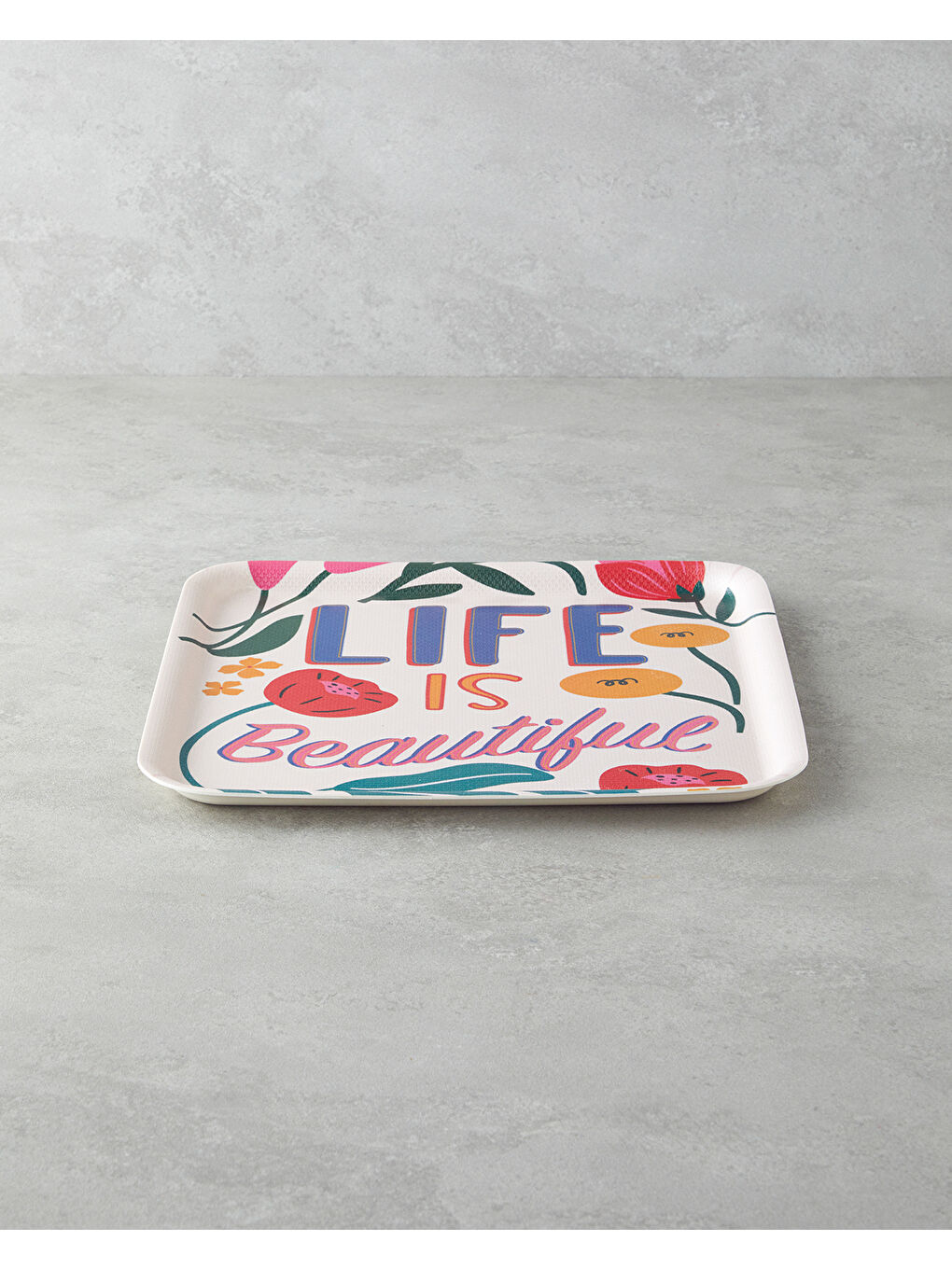 Beyaz Rosy Life Melamin Kaydırmaz 2'li Tepsi 33-24 cm Renkli-1