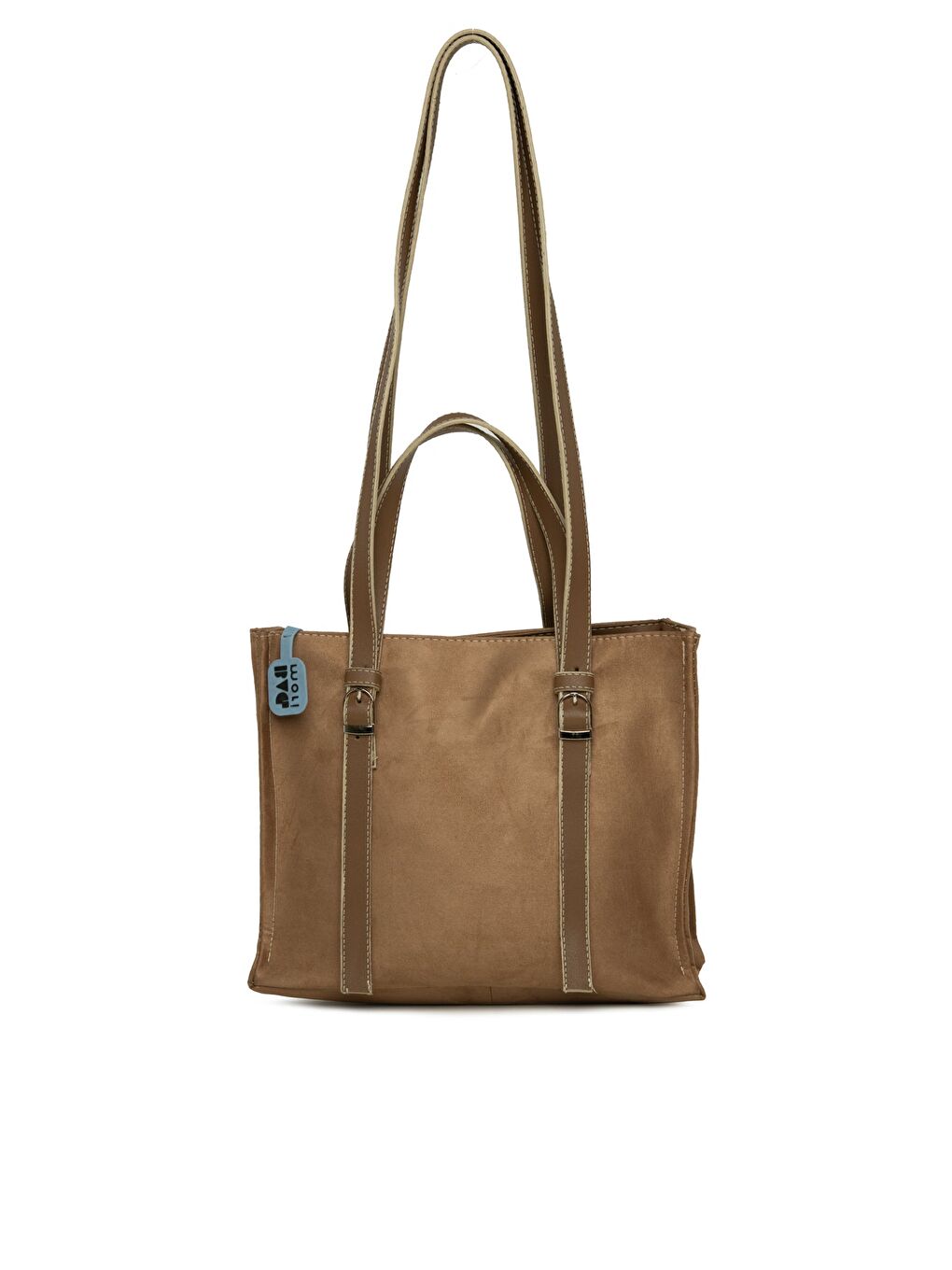 Bej Çift Deri Kemerli Süet Çanta-2