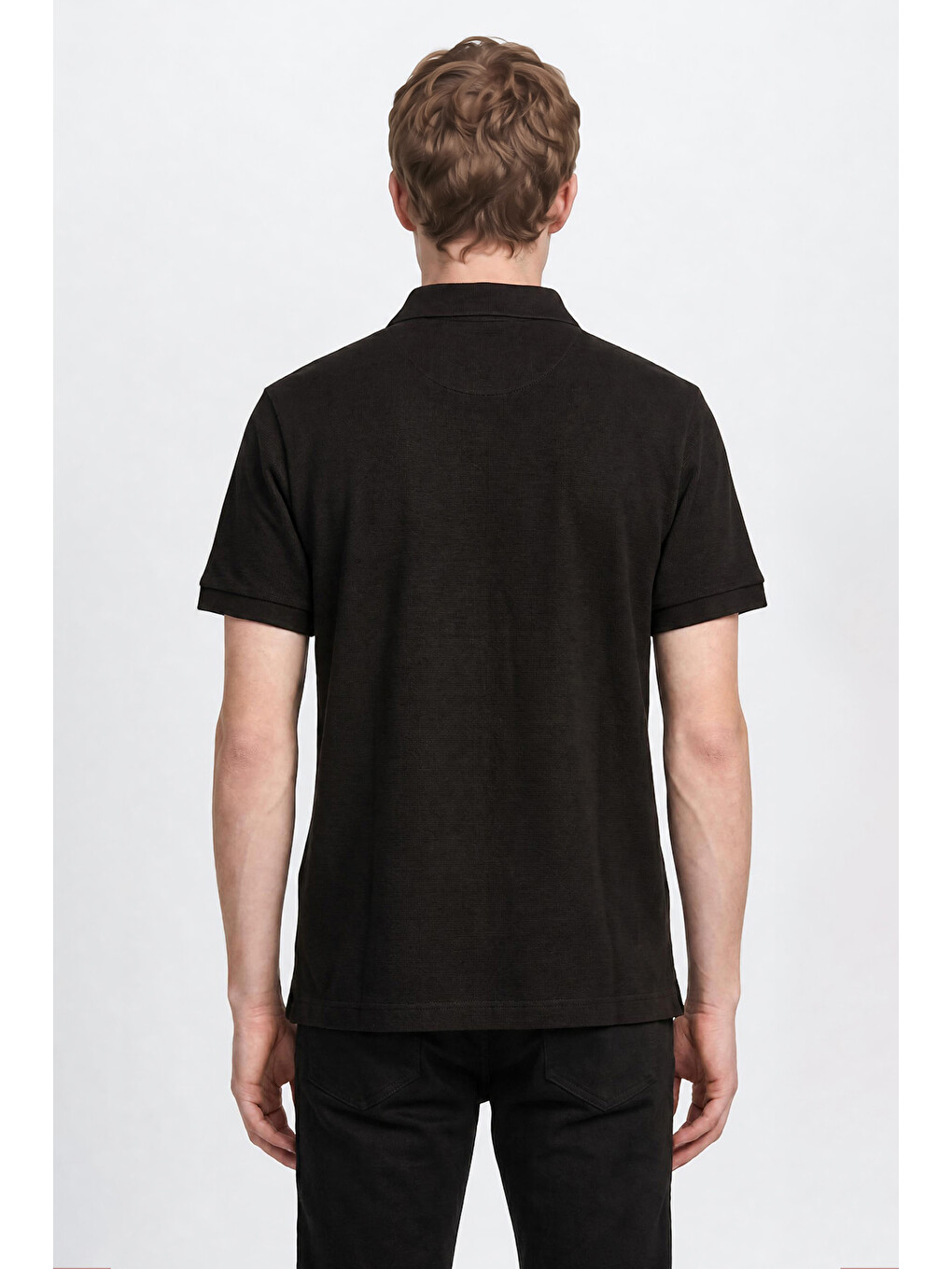Siyah %100 Pamuk Regular Fit Normal Kesim Polo Yaka Tişört-4