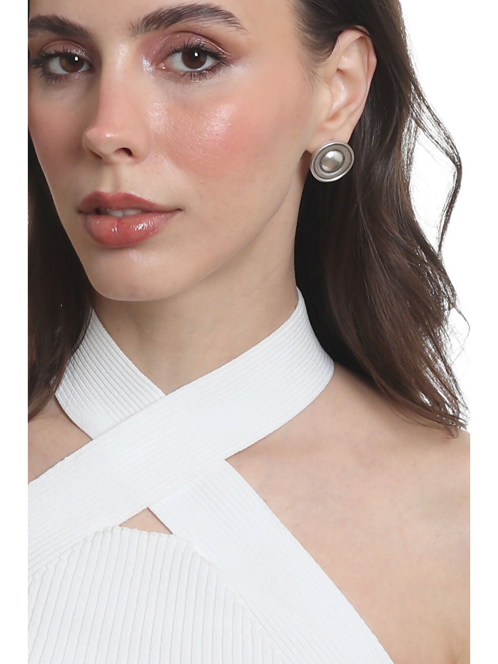 Gri Kadın Antik Gümüş Kaplama Çivili Model Düğme Küpe-2