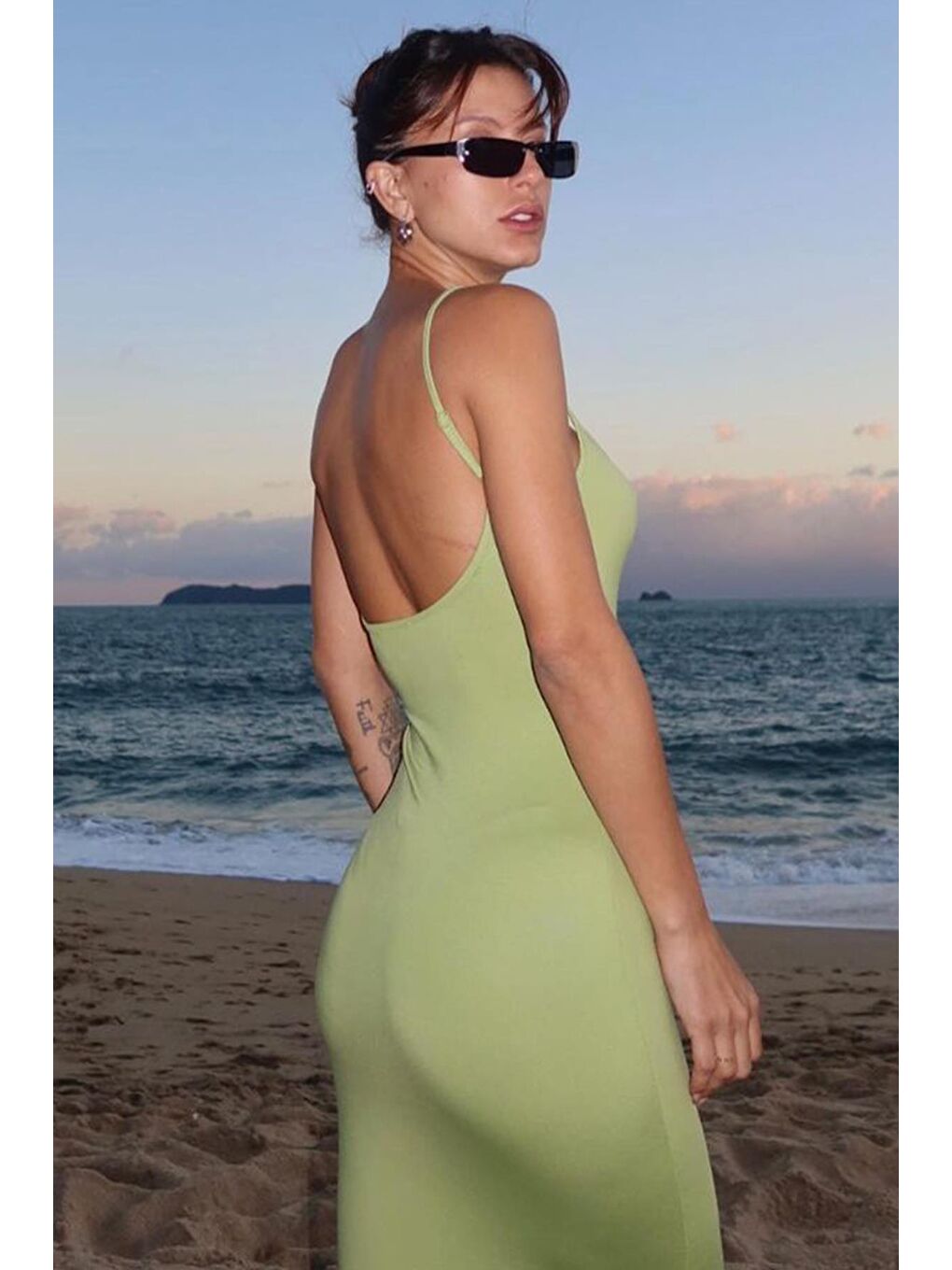 Yeşil Uzun Askılı Basic Elbise Mg1852-11