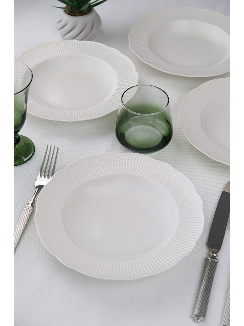 Beyaz Bone İlay Çukur Tabak 22cm 4 lü