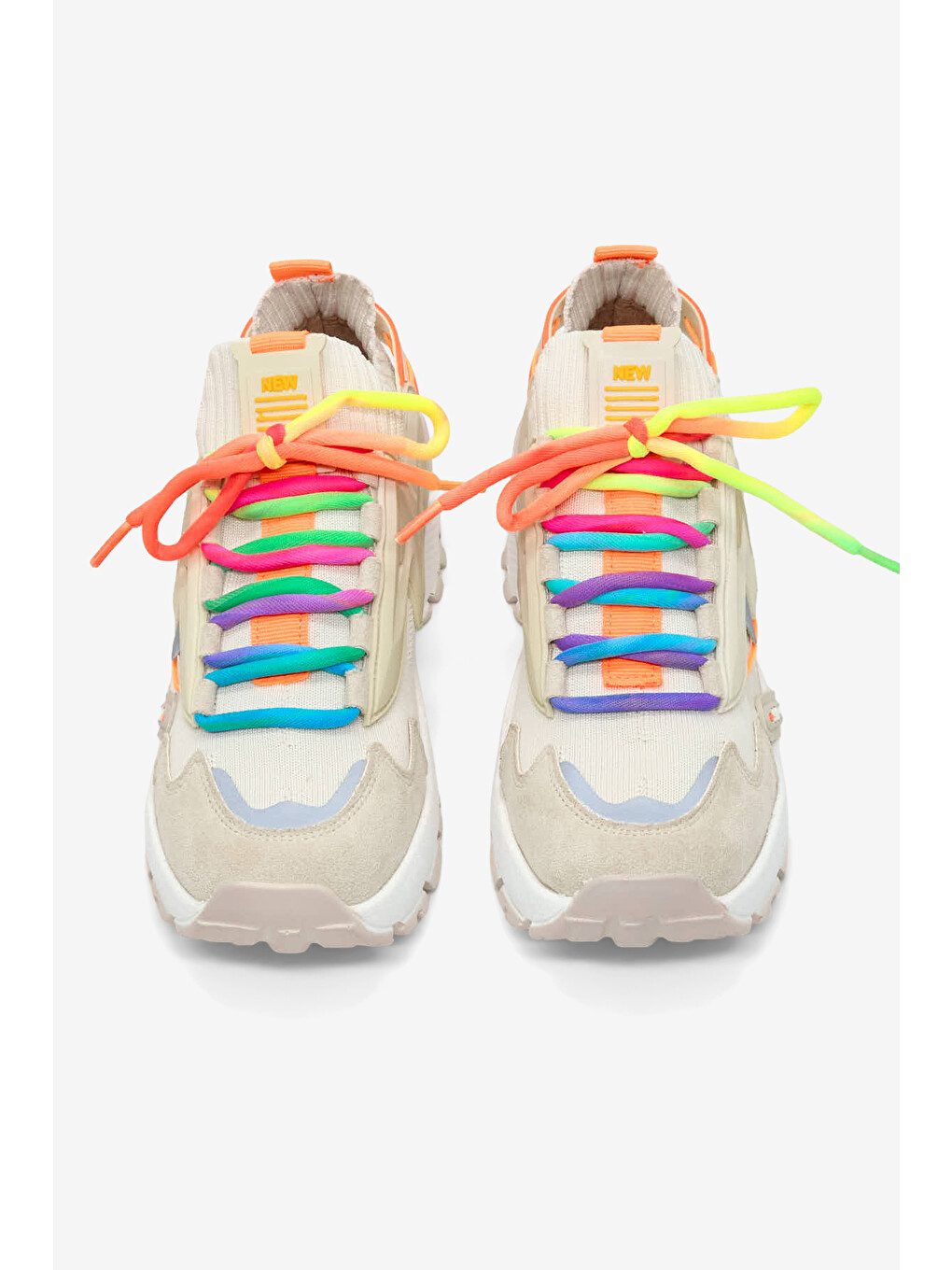 Kadın Bej Rahat Kalıp Renkli Lastik Boğazlı Bağcıklı Sneaker-3