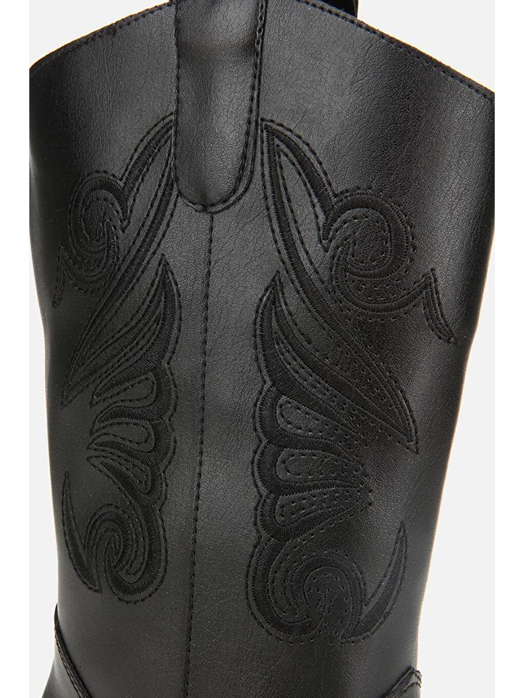 Kadın Siyah İşleme Detaylı Kovboy Western Topuklu Bot-1