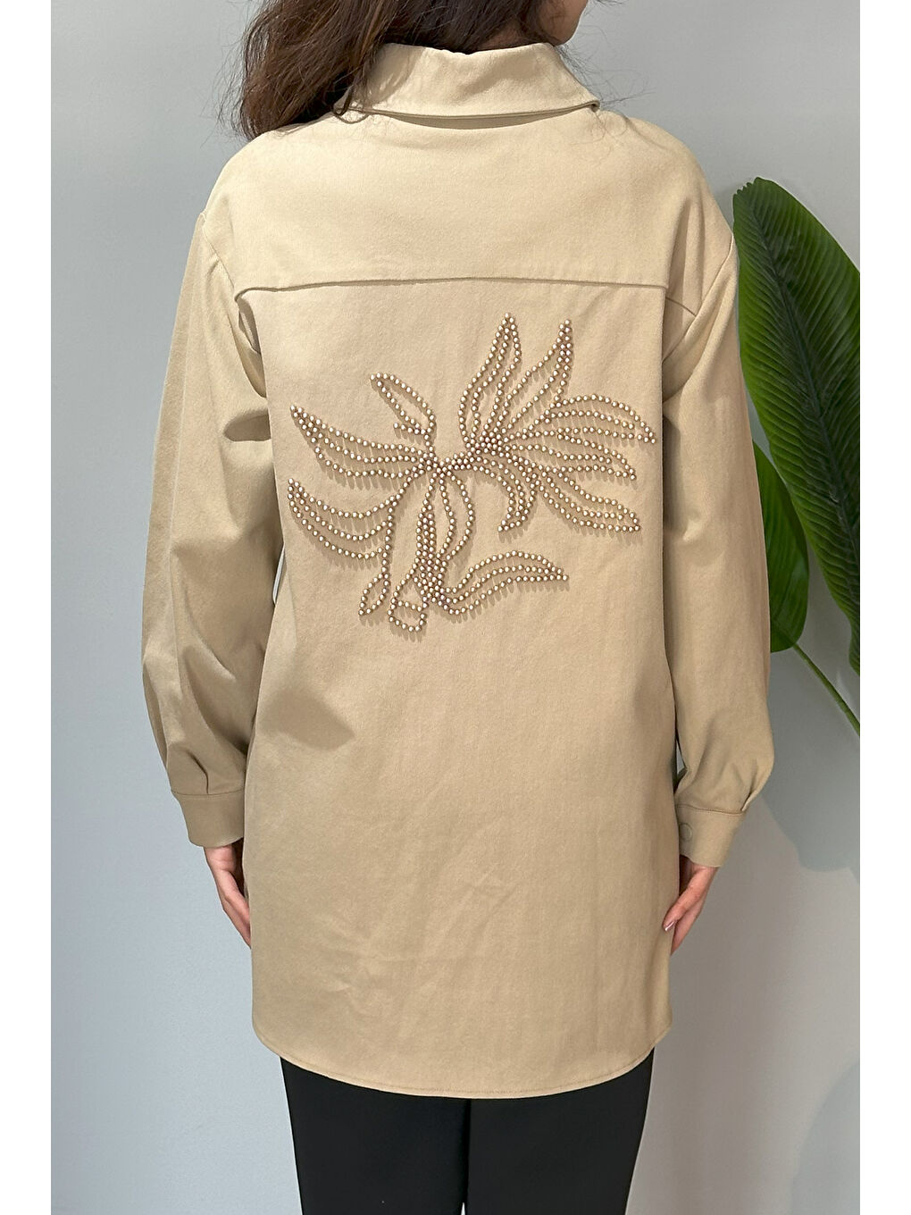 Kahverengi Boncuk Detaylı Gömlek Ceket 6021 Camel-1