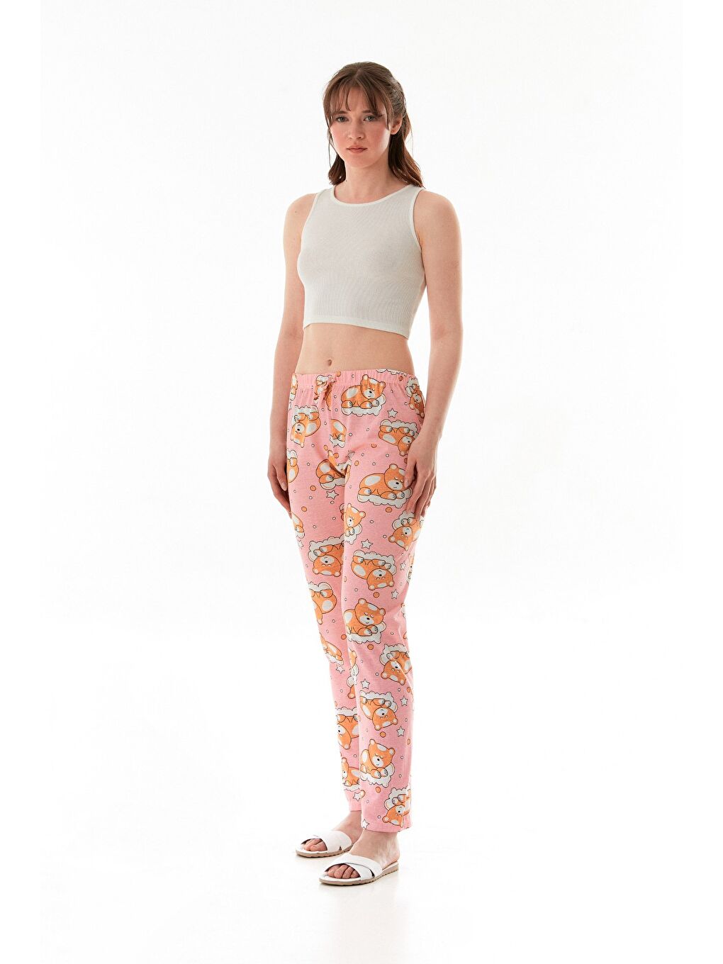 Kahverengi Ayıcık Baskılı Ekose Pijama Altı-1