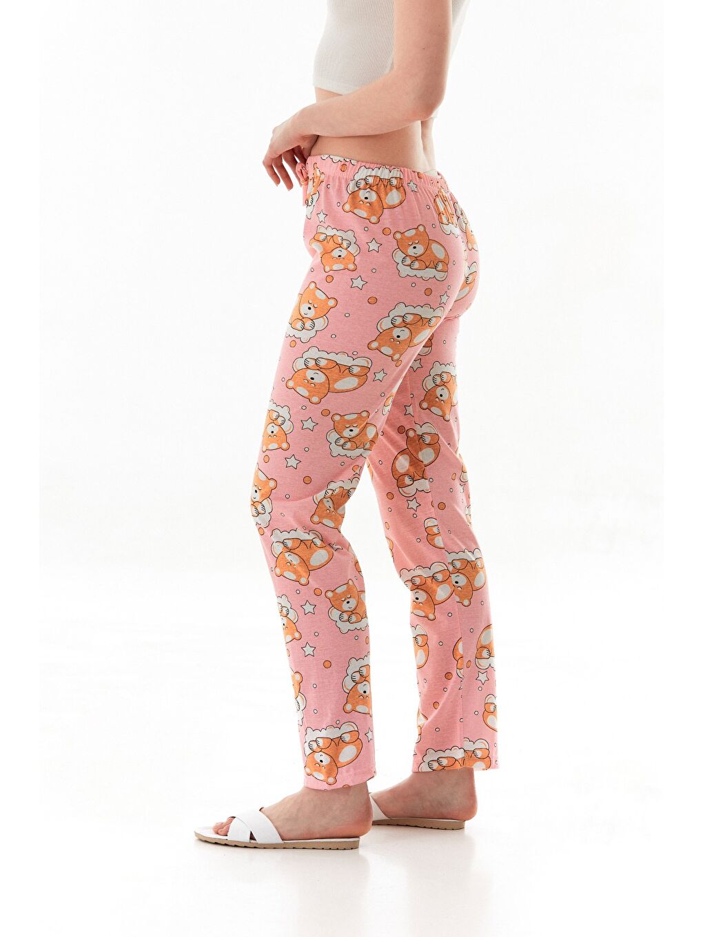 Kahverengi Ayıcık Baskılı Ekose Pijama Altı-2