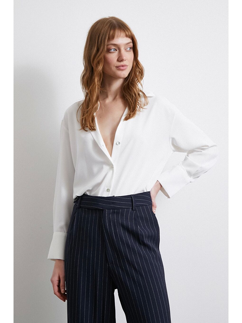 Klasik Saten Gömlek Ekru-3