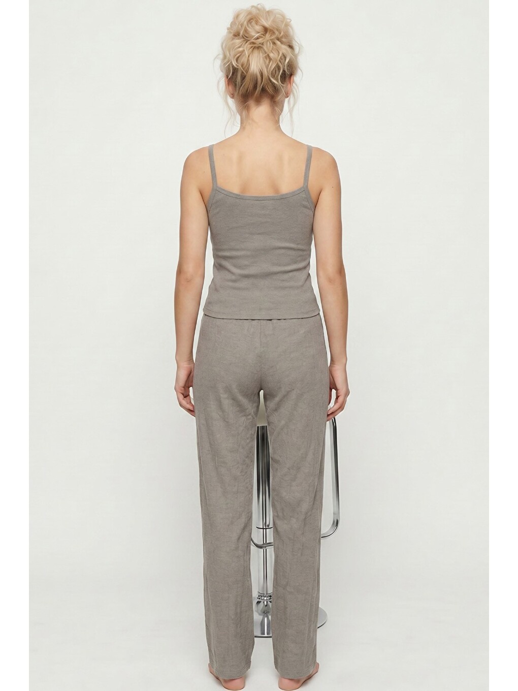 Yeşil Bürümcük-krınkıl İp Askılı Pijama Takım 8059-2