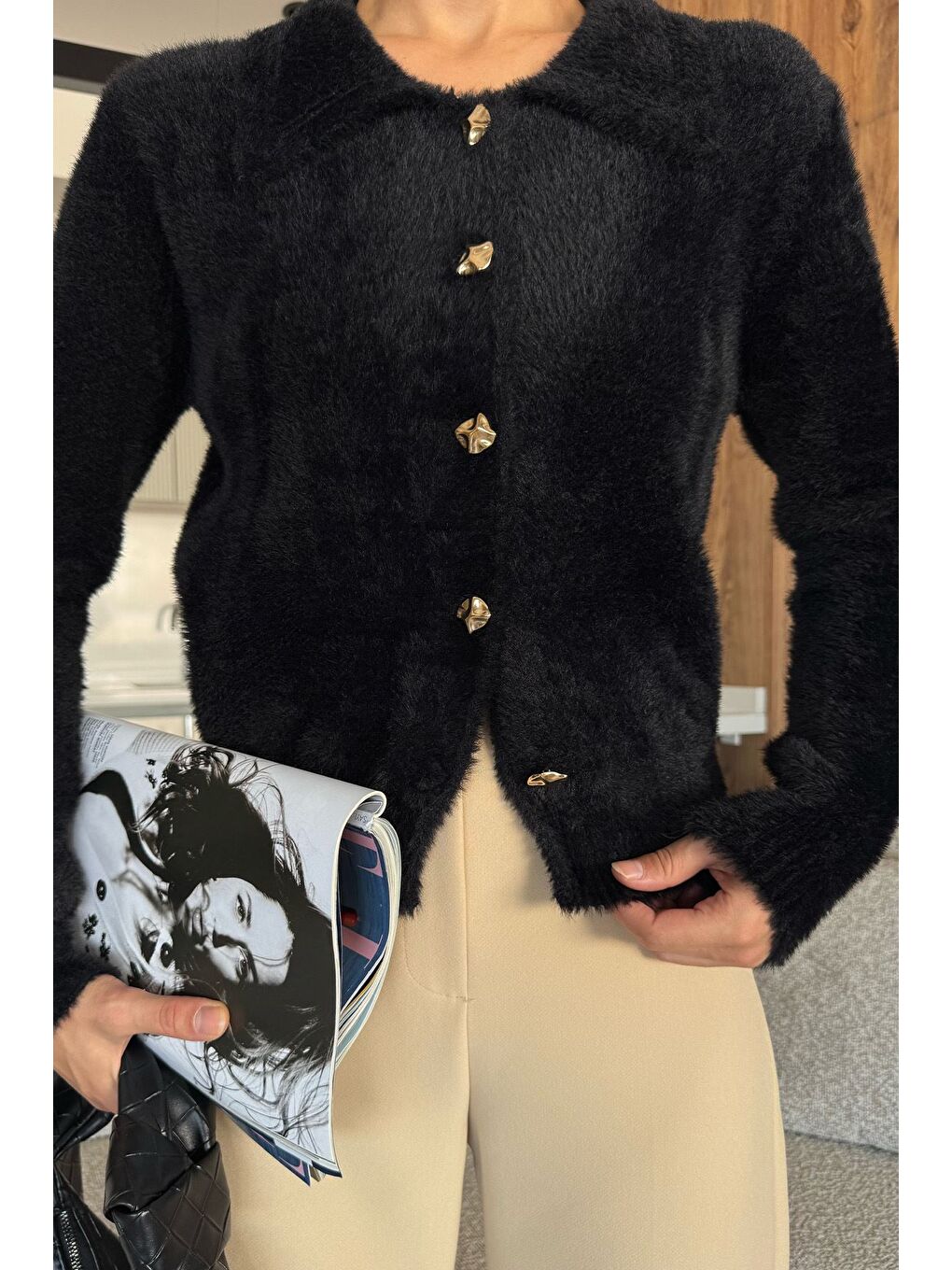 Siyah Kadın Yumoş İplik Triko Ceket (s-m-l Uyumludur)