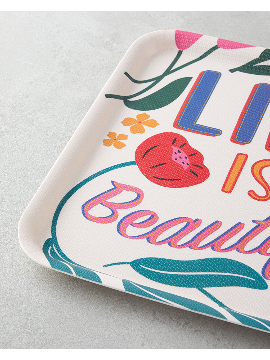 Beyaz Rosy Life Melamin Kaydırmaz 2'li Tepsi 33-24 cm Renkli-4