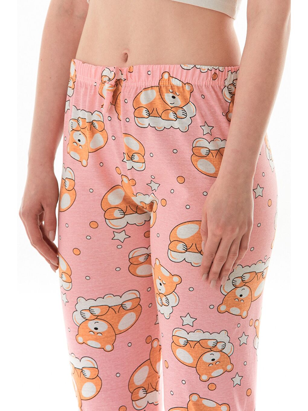 Kahverengi Ayıcık Baskılı Ekose Pijama Altı-4