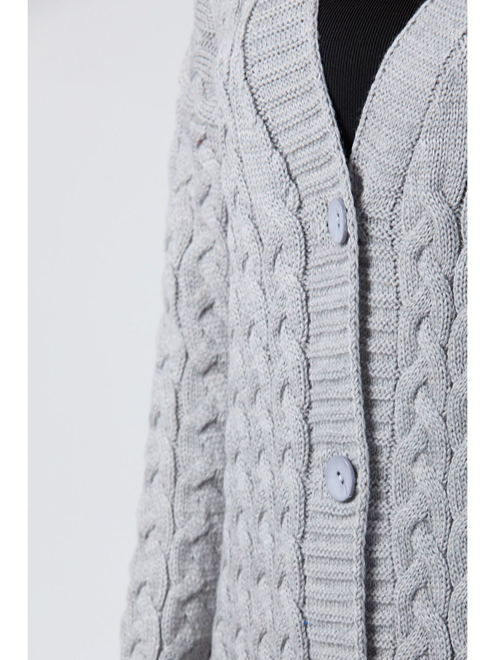 Örgülü Triko Hırka Gri - 27657-4