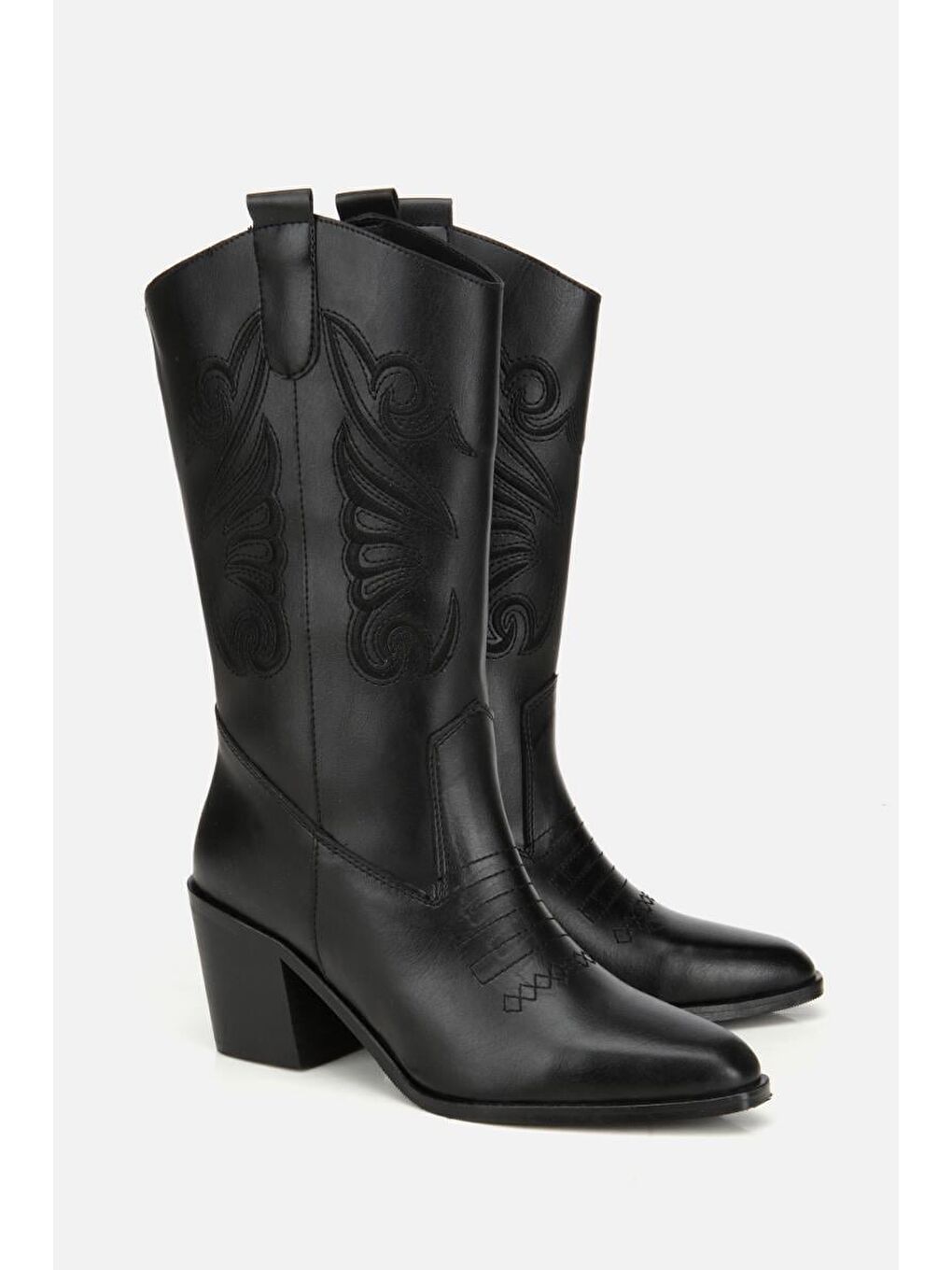 Kadın Siyah İşleme Detaylı Kovboy Western Topuklu Bot-3