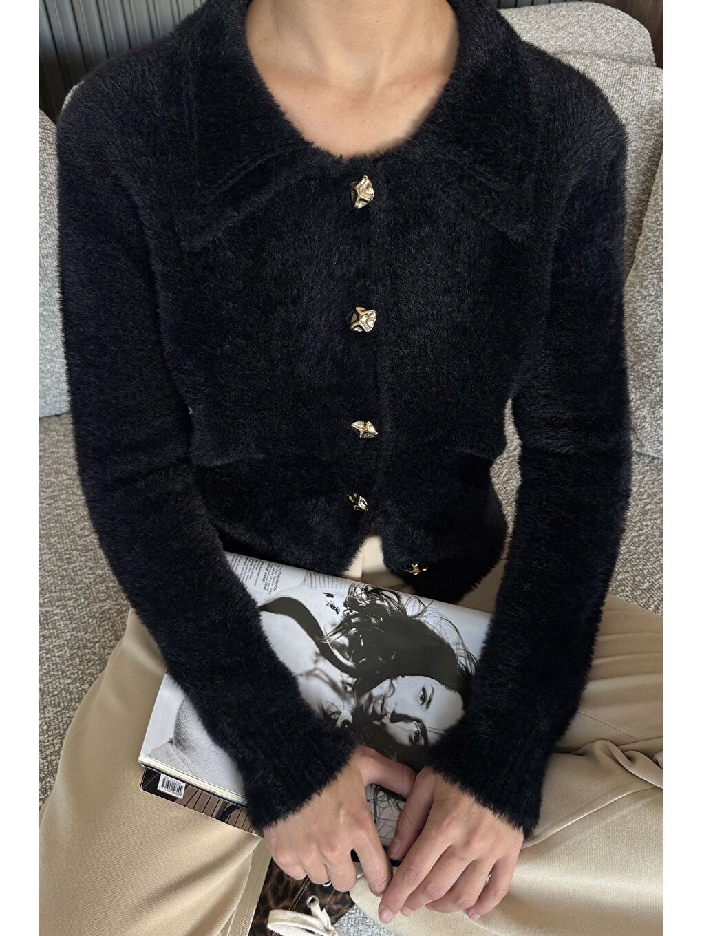 Siyah Kadın Yumoş İplik Triko Ceket (s-m-l Uyumludur)-2