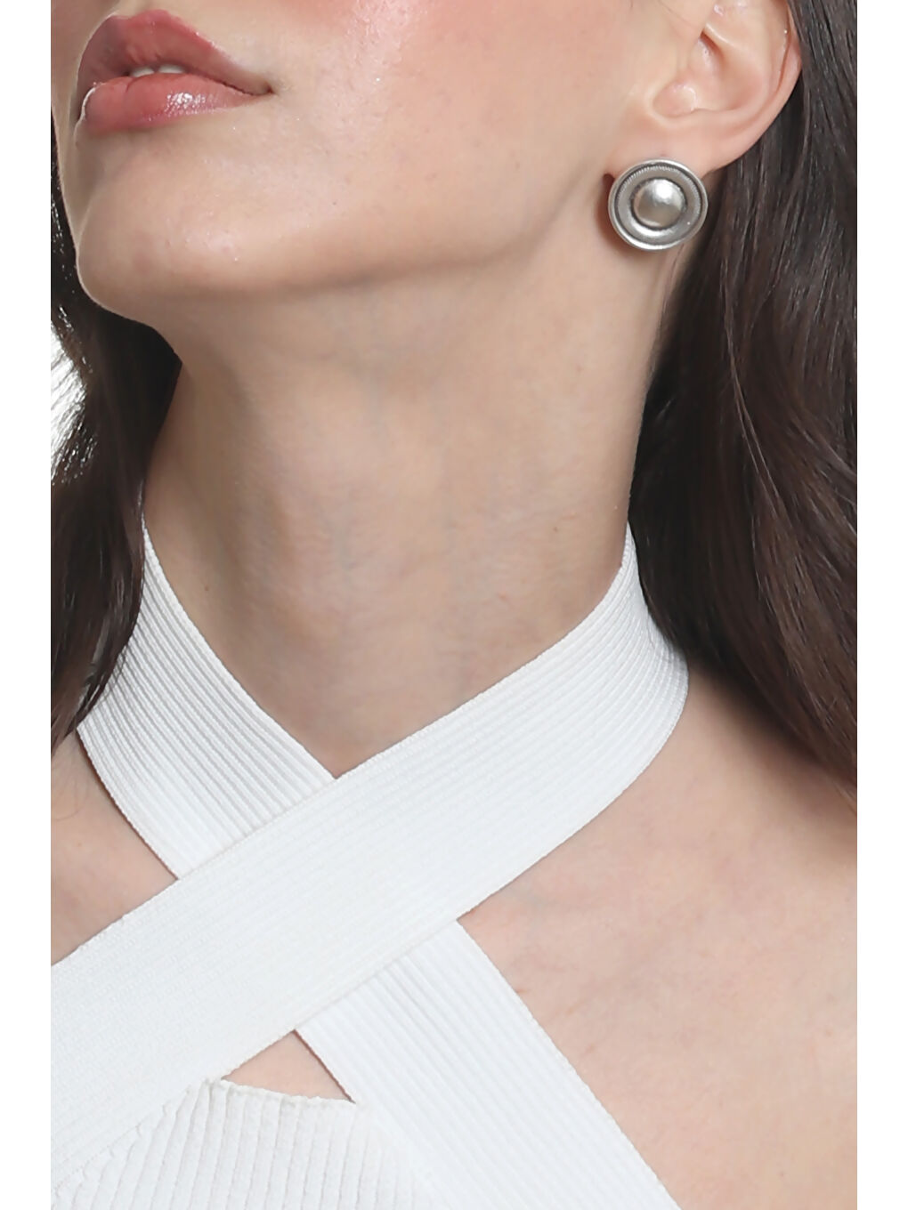 Gri Kadın Antik Gümüş Kaplama Çivili Model Düğme Küpe-4