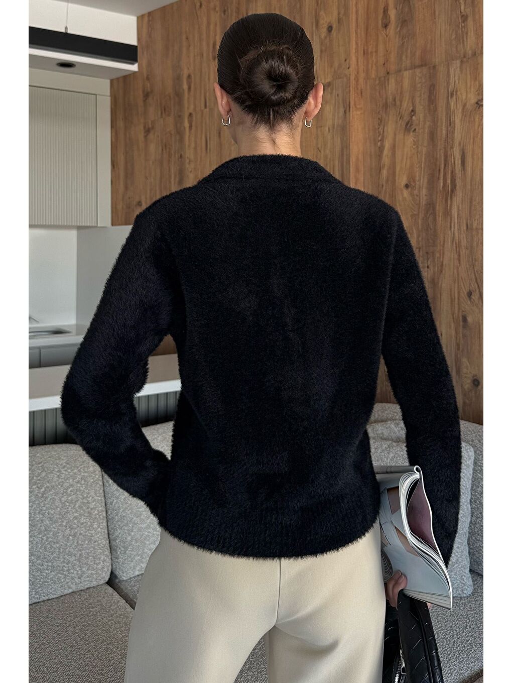 Siyah Kadın Yumoş İplik Triko Ceket (s-m-l Uyumludur)-3