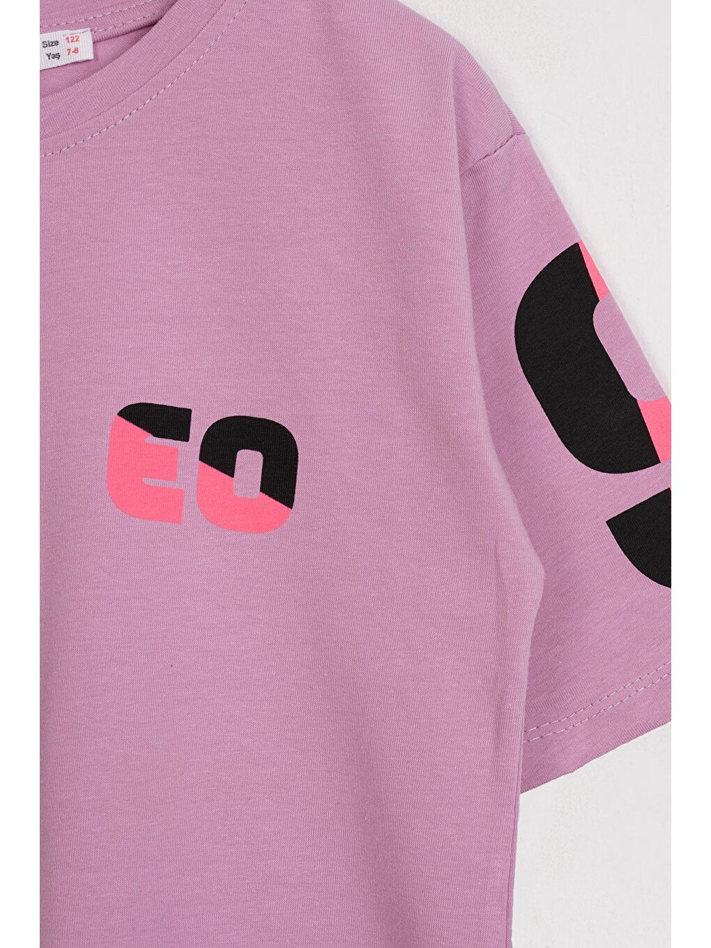 Kısa Kol Yazı Baskılı Lila Renk Kız Çocuk Taytlı Takım-1