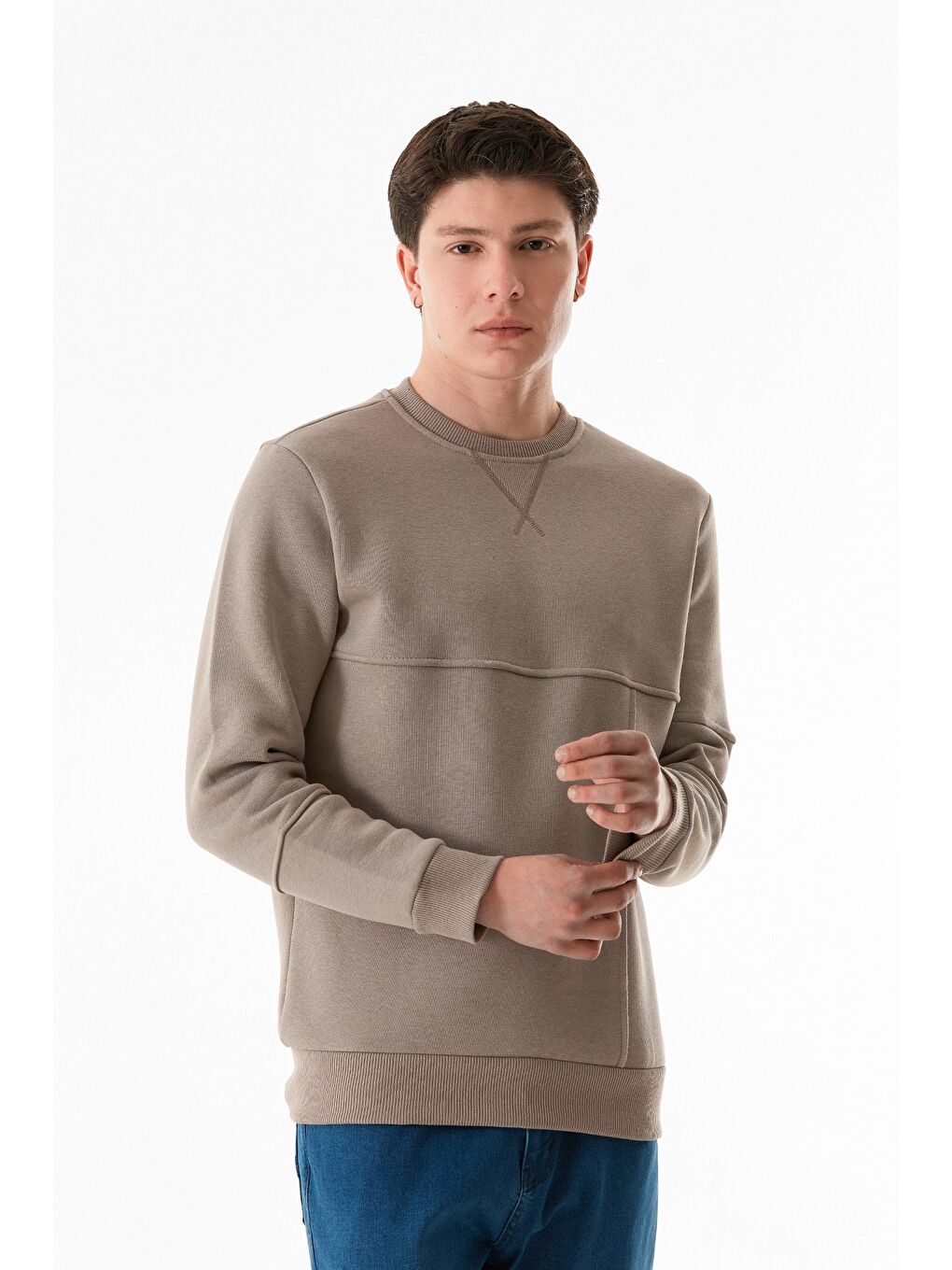 Fullamoda Kahverengi 3 İplik Basic Bisiklet Yaka Sweatshirt