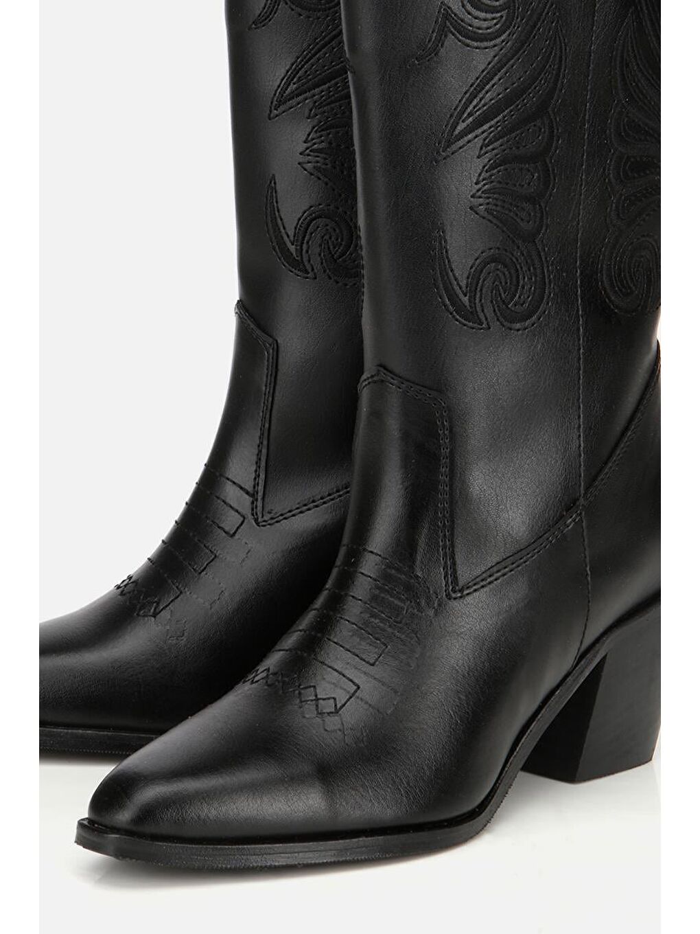 Kadın Siyah İşleme Detaylı Kovboy Western Topuklu Bot-4