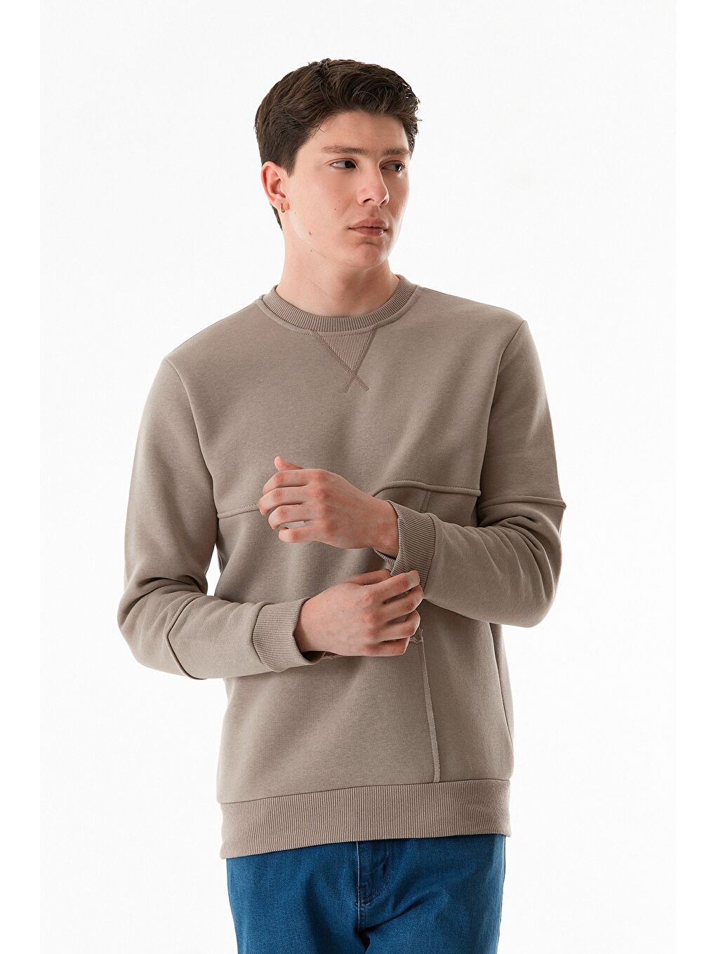 Fullamoda Kahverengi 3 İplik Basic Bisiklet Yaka Sweatshirt - 2