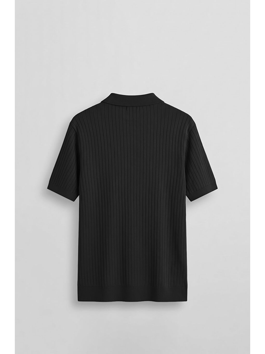 Erkek Relaxed Fit Fitilli Triko Polo Yaka T-Shirt Siyah-1