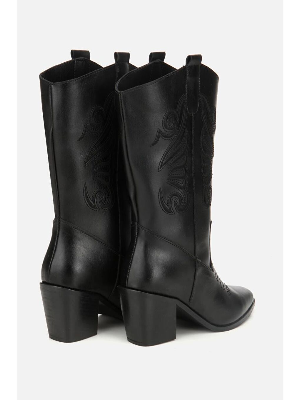 Kadın Siyah İşleme Detaylı Kovboy Western Topuklu Bot-5