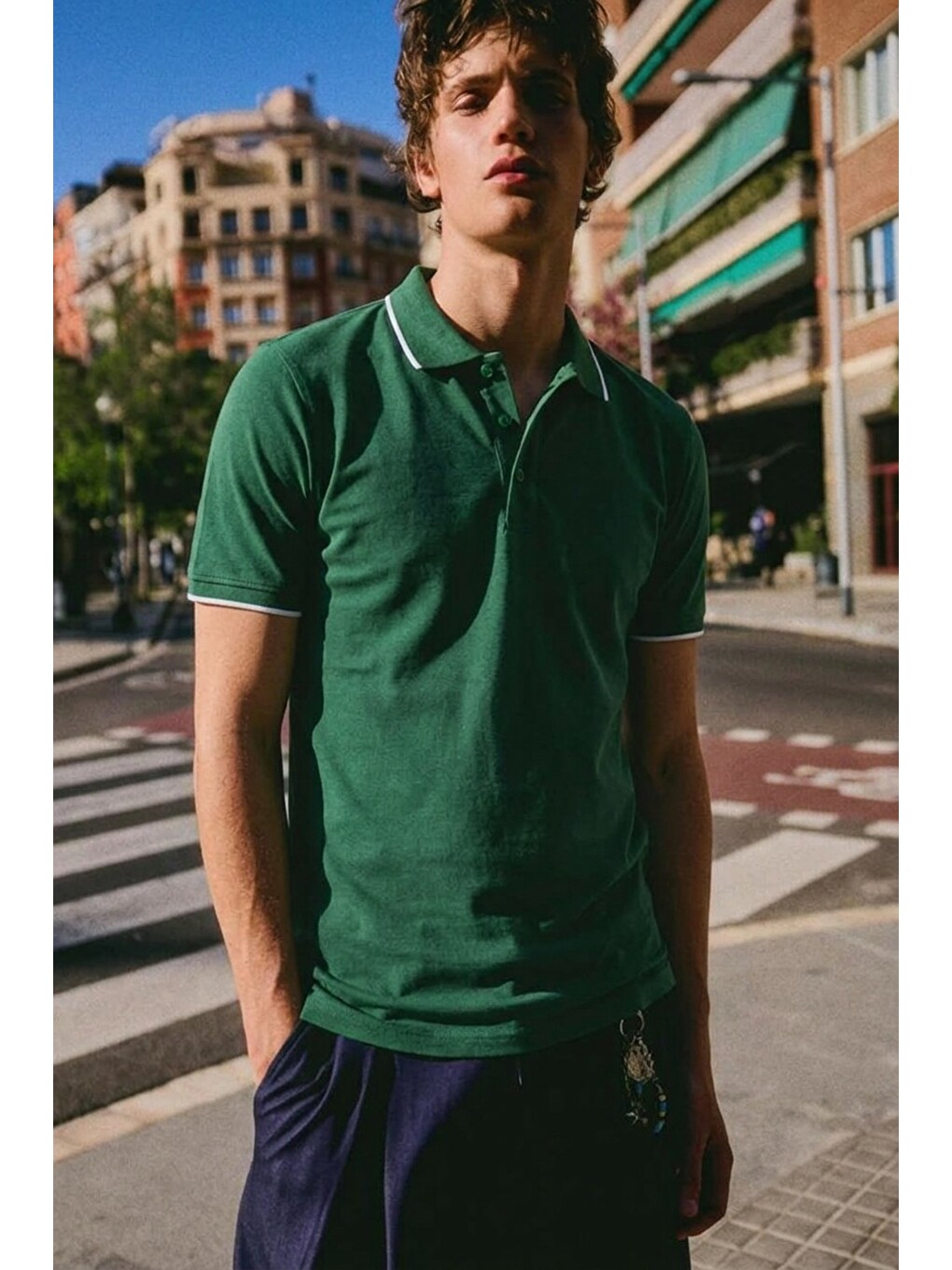 Erkek Düğmeli Fashion Yeşil Polo Yaka Tişört