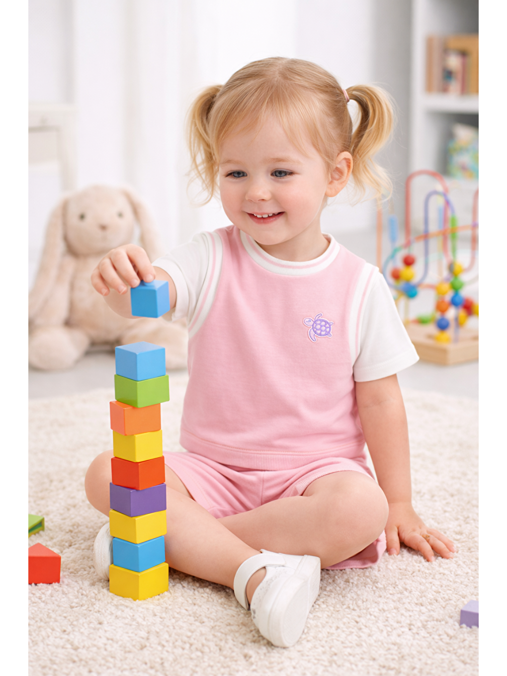 Pembe Kız Çocuk Şortlu Takım Yazlık Pamuklu Tişört Şort 2’li Set-4