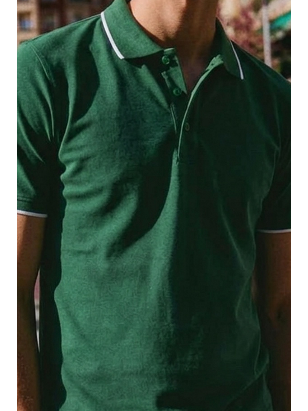 Erkek Düğmeli Fashion Yeşil Polo Yaka Tişört-2