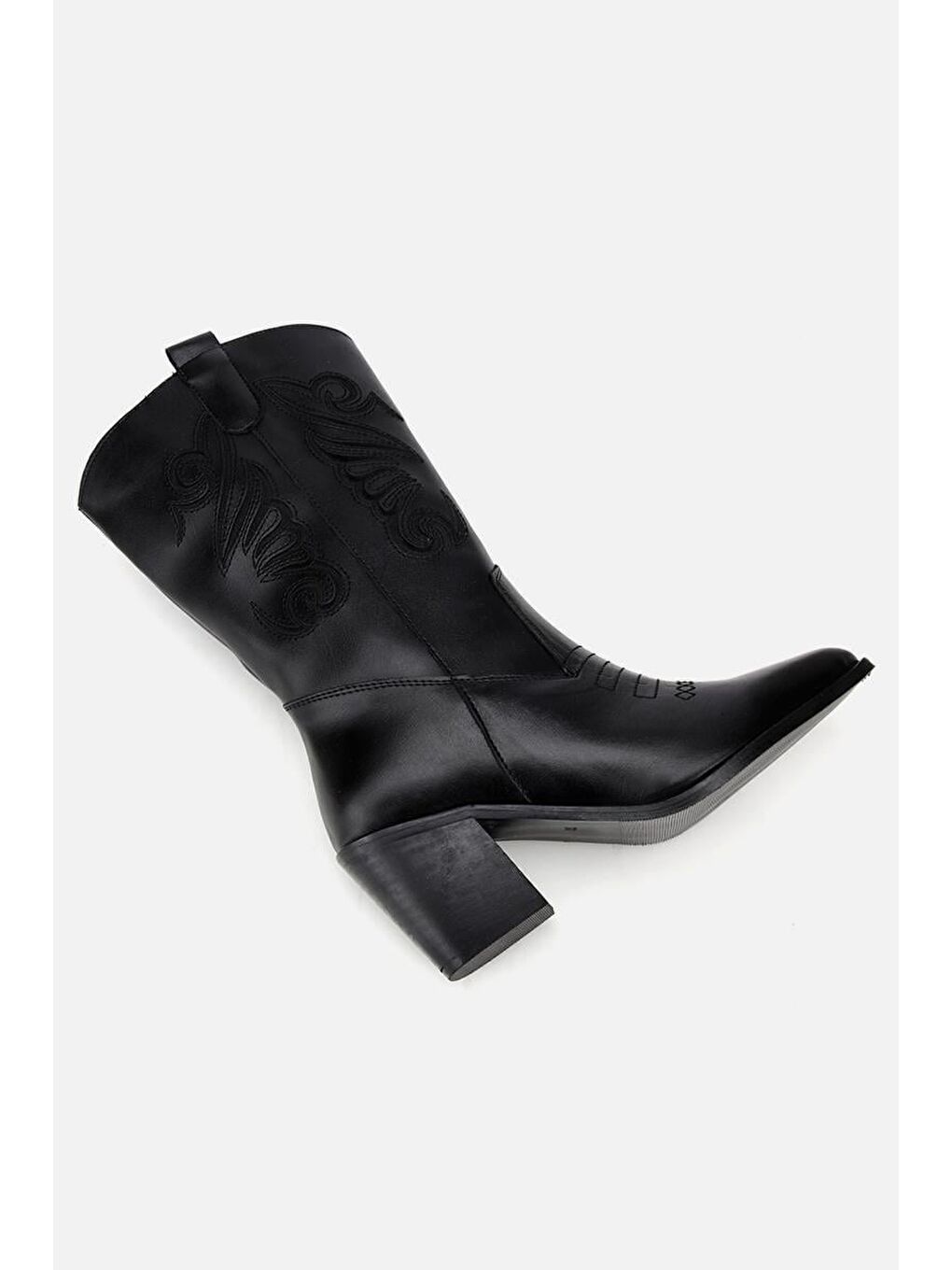 Kadın Siyah İşleme Detaylı Kovboy Western Topuklu Bot-7