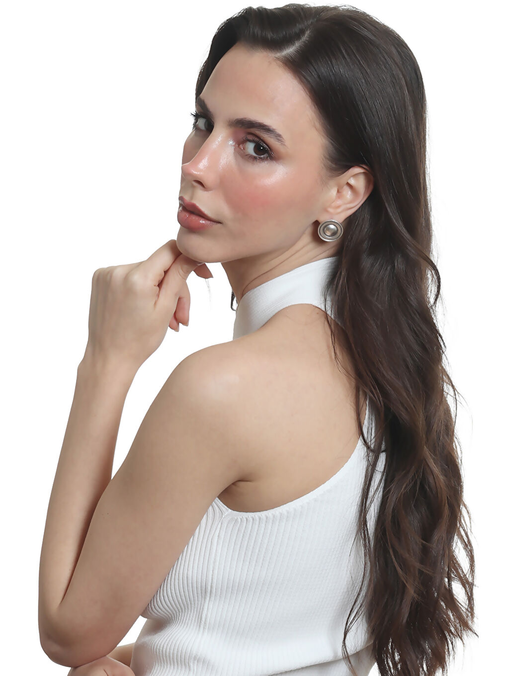 Gri Kadın Antik Gümüş Kaplama Çivili Model Düğme Küpe-6