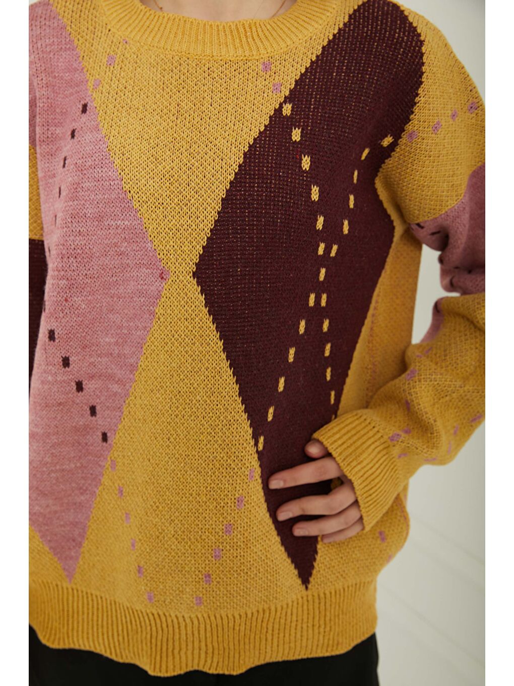 Baklava Desen Triko Kazak Açik Pembe - 27671-4