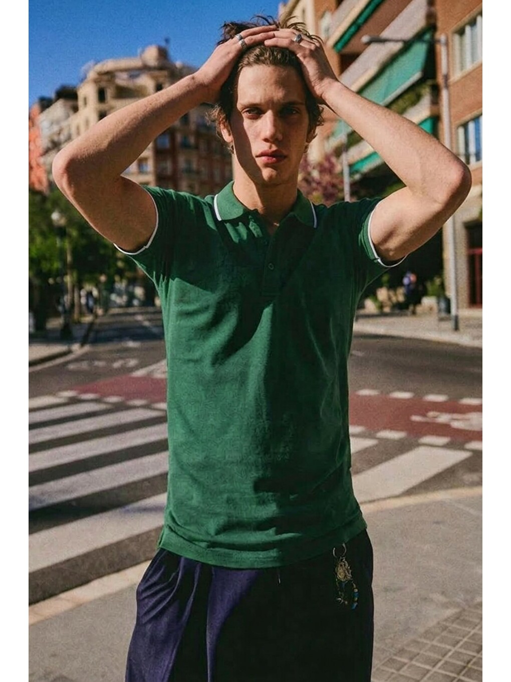 Erkek Düğmeli Fashion Yeşil Polo Yaka Tişört-4