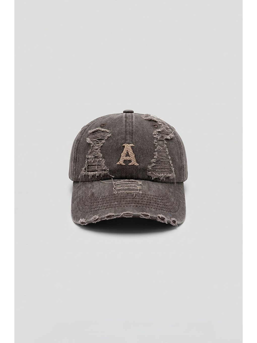 Erkek Distressed Nakışlı Yıkamalı Şapka Kahverengi