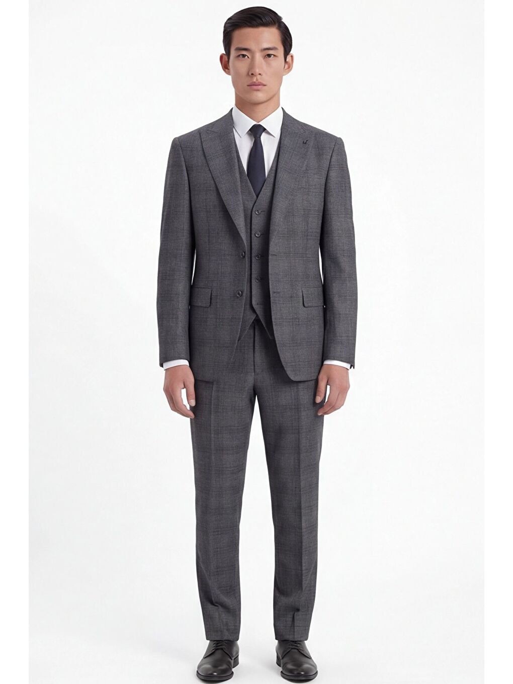 Erkek Polyamid Viskon Karışımlı 10 Drop Klasik Siyah Yelekli Takım Elbise