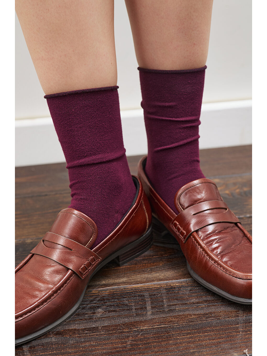 Lastiksiz Soket Çorap Bordo-1