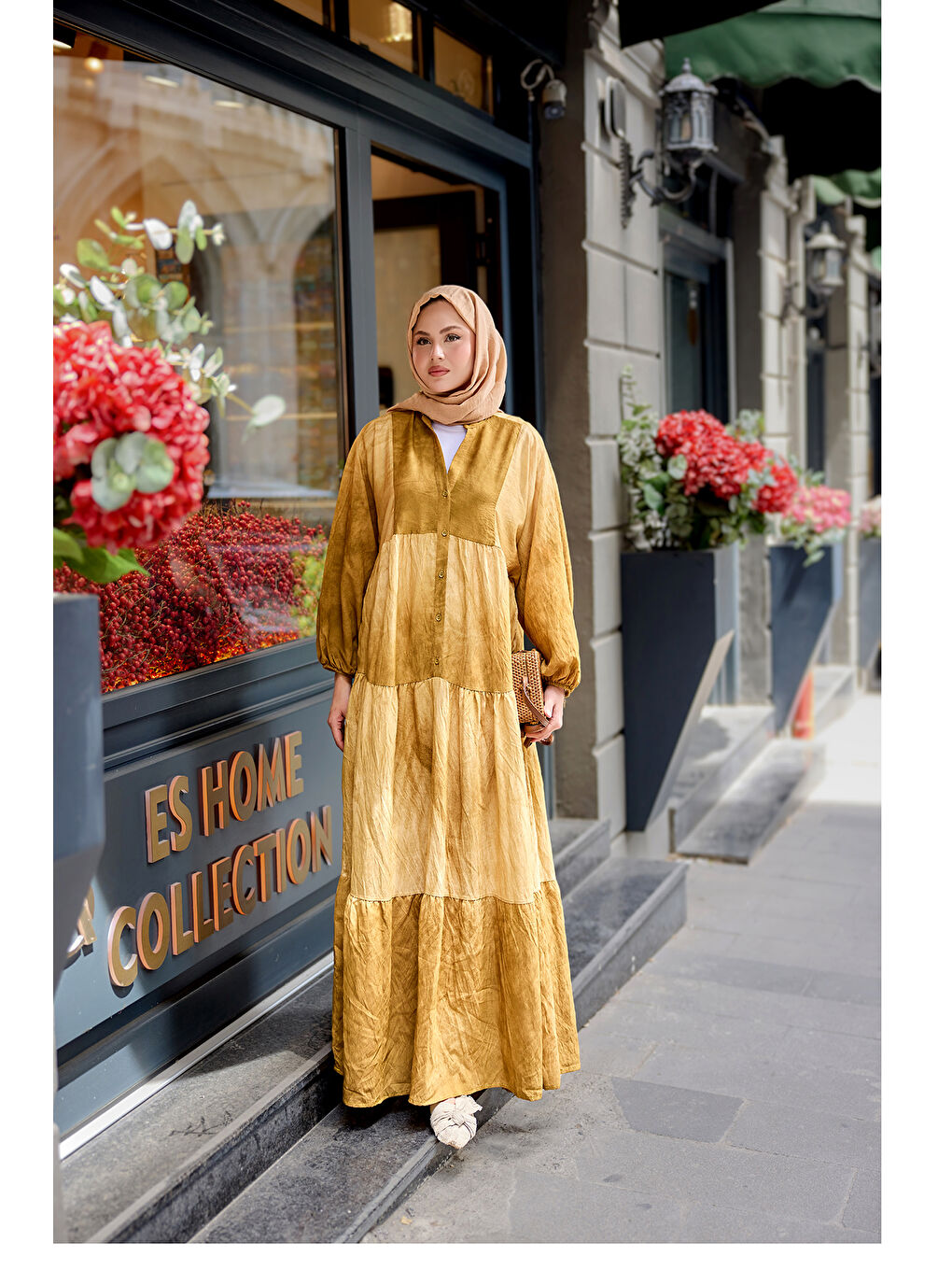 Kadın Tonsürton Desen Elbise Yağ Yeşil-2