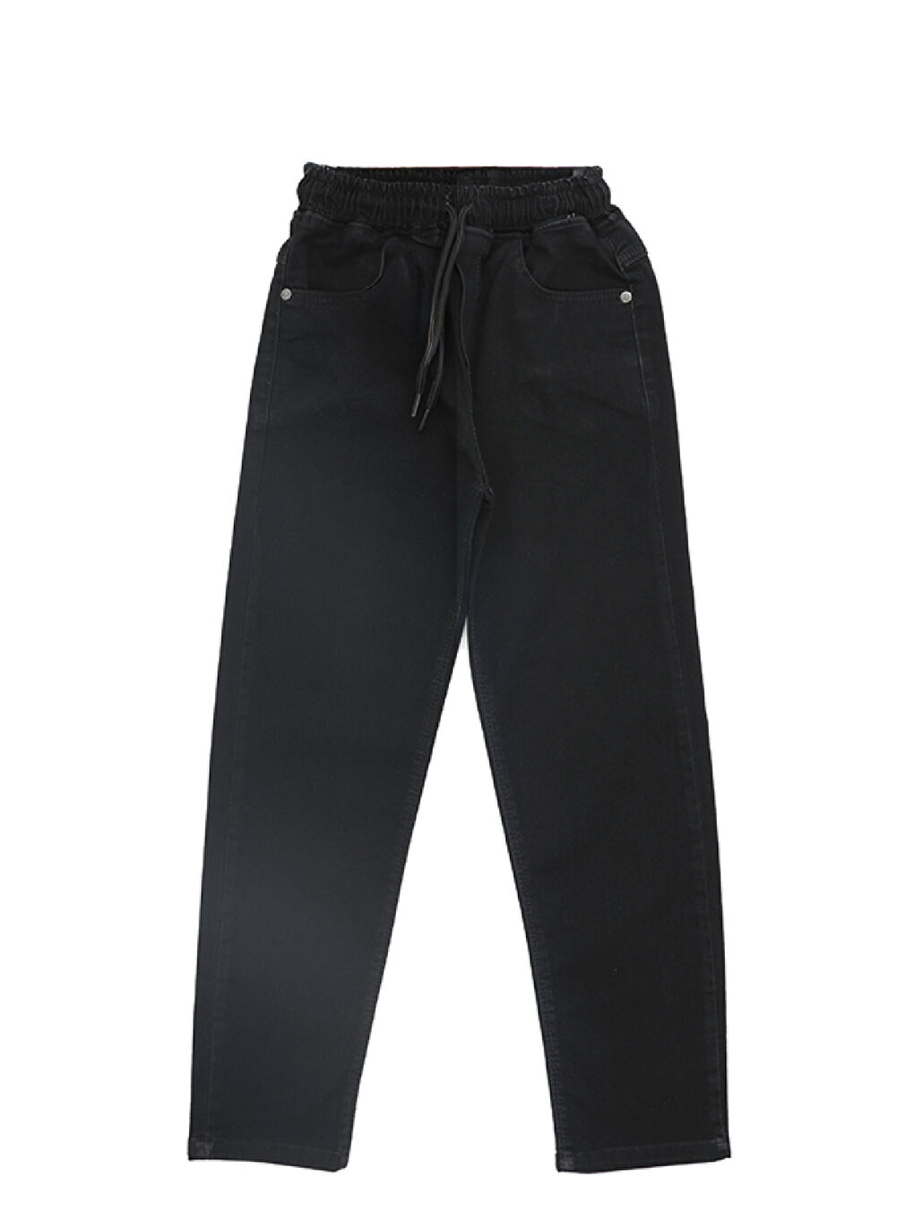 Siyah Erkek Çocuk Beli Lastikli Ve Kordonlu Elastanlı Jean Pantolon 9-13 Yaş 12372