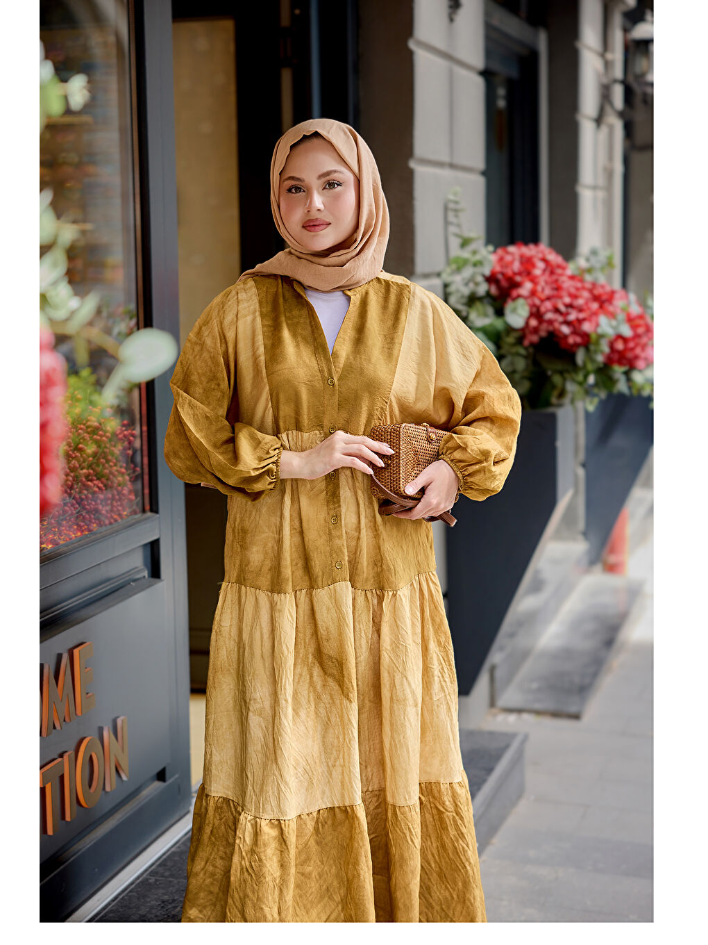 Kadın Tonsürton Desen Elbise Yağ Yeşil-3