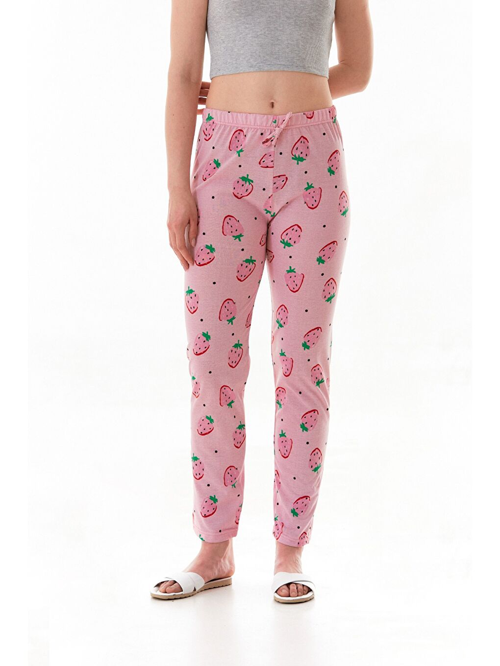 Pembe Ayıcık Baskılı Ekose Pijama Altı-1