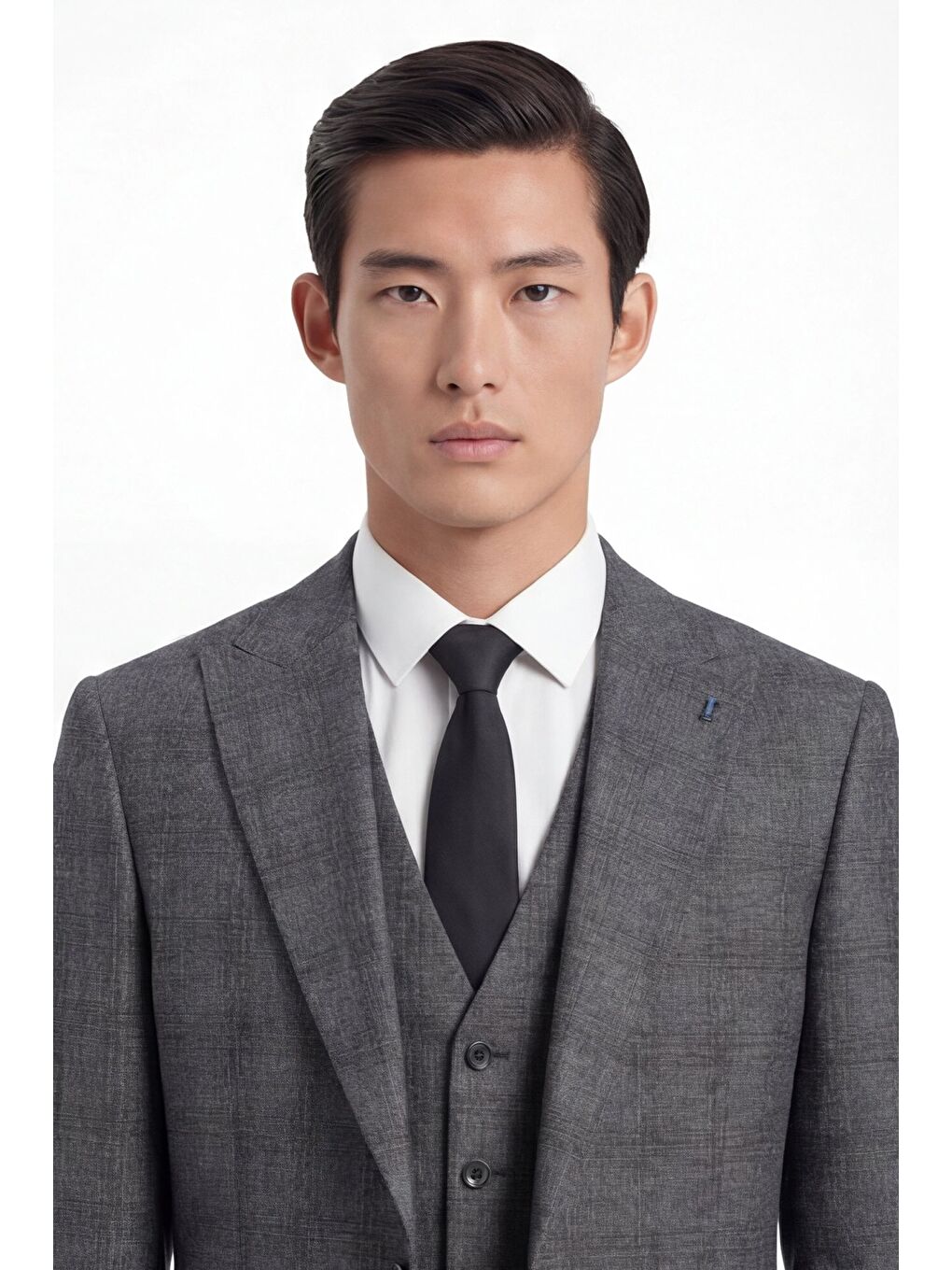 Erkek Polyamid Viskon Karışımlı 10 Drop Klasik Siyah Yelekli Takım Elbise-1