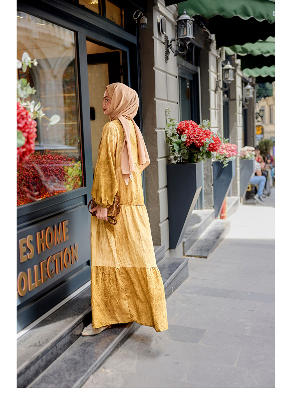 Kadın Tonsürton Desen Elbise Yağ Yeşil-4