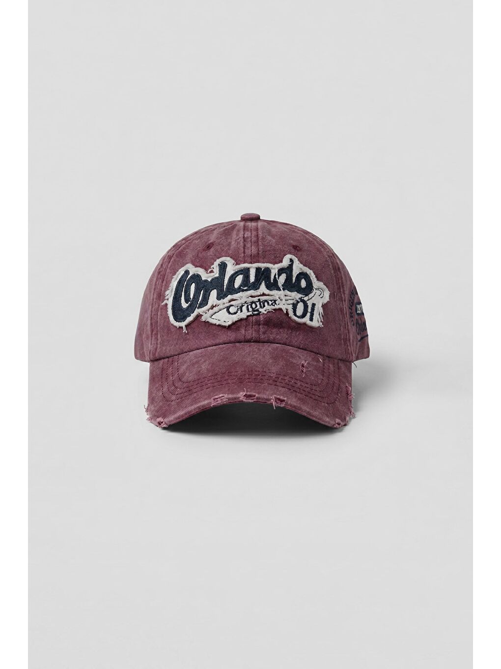 Erkek Vintage Nakışlı Yıkamalı Beyzbol Şapka Bordo